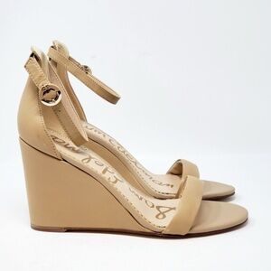 Sam Edelman Beige/Tan Wedge Ankle-Strap Sandals